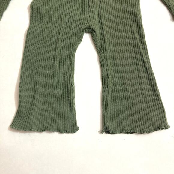 Old Navy Two Piece Green Rib Knit Ruffle Neck Flare Pants Matching Set Outfit - Picture 7 of 10
